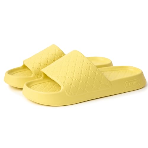 Non-Slip Shower Slippers for Men Women Cloud Slides Sandals Thick Sole House Beach Sliders Comfort Lightweight Pillow Shoes Easy to Clean Quick-Drying Pink Yellow Black