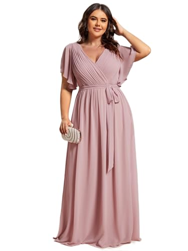 Image of Ever-Pretty Plus Women's Chiffon Bridesmaid Dress A-Line Empire Waist Floor Length Plus Size Formal Wedding Guest Dresses