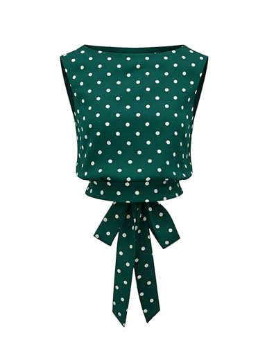 Watashi Women Polka Dot Sleeveless Top Casual Summer Boat Neck