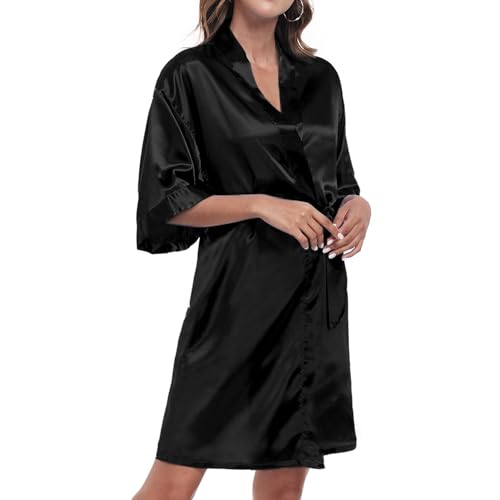 Women's Satin Robe Short Silky Bathrobes Bridesmaid Bride Wedding Party Robes Sexy Kimono Sleepwear with Pockets2