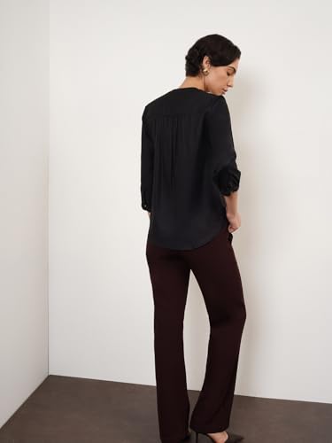 Image of FableStreet Women Formal & Casual Top | V-Neckline with Gathered Back Detail & Three-Quarter Sleeves | Premium Satin Fabric for Office Wear & Sophisticated Outings