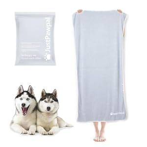 Dog Towel – Absorbent Soft Microfiber Towels for Drying Dogs Extra Large, Large, Medium, Small – Pet Bath, Grooming Towels – Adjustable Snaps (Grey, 56″x28″)