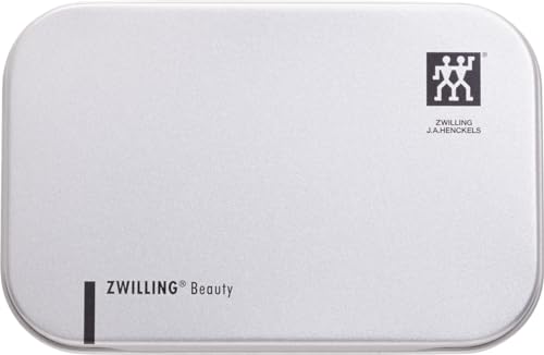 ZWILLING Nagelknipser Kompakt in Metallbox (Ultraflach mit Nagelfeile, gebogene Schneide, Reise und unterwegs, inklusive Lederhülle), Premium, Silber