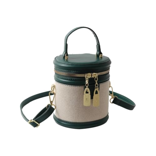 Image of Retro Bucket Bag Color Contrast Cylinder Purse | Senior Sense Style, Single Shoulder Crossbody, Zipper Closure, 4.7x6