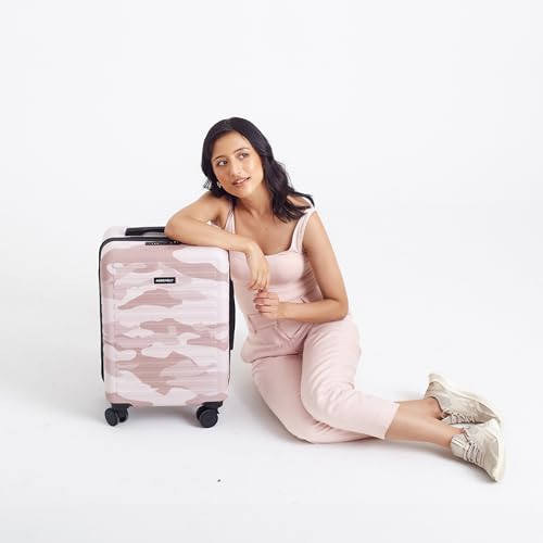 Image of Assembly Stark Hard Luggage 20 Inch (55 cm) Cabin Luggage Trolley Bag, Unbreakable Polycarbonate Camo Print, TSA Lock, Silent 8 Spinner Wheels, Lightweight Hard Shell Travel Cabin Suitcase Peach