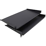 kenable Fixed Cantilever Shelf 1U 250mm Deep Black 19 inch Data Cabinet Rack Mount for Routers CCTV Equipment - Twin Pack
