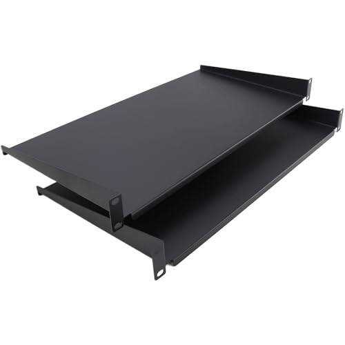 Image of kenable Fixed Cantilever Shelf 1U 250mm Deep Black 19 inch Data Cabinet Rack Mount for Routers CCTV Equipment - Twin Pack