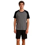 COUVERT EN COL ROND CONTRASTEES, MODERNE ET RÉFRIGÉRANT: les hauts de pyjama courts pour hommes adoptent un design à Col ras du cou contrastée, combiné à une structure à manches courtes, montrant un style simple et unique, ajoutant une touche de mode ou de légèreté pendant les loisirs
