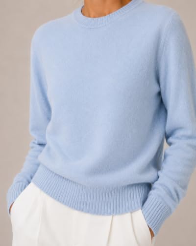 Image of State Cashmere Women's Essential Crewneck Sweater 100% Pure Cashmere Classic Long Sleeve Pullover