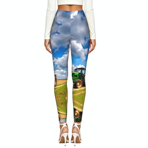 Ropa de gimnasio de compresión suave de mujer con estampado de tractor azul 3