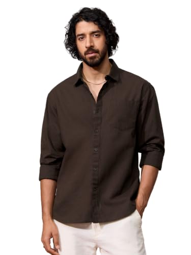 Image of The Souled Store Cotton Linen: Men and Boys Long Sleeve Spread Collar Solid Cotton Relaxed Fit Easy to Style Everyday Office Wear Cotton Linen Shirts