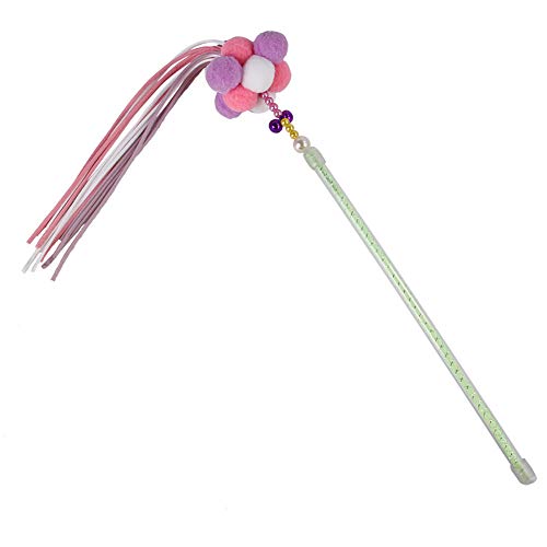 hAohAnwuyg Cats Teaser Cat Accessories Pet Cats Kitten Pompom Plush Ball Bell Tassel Teaser Wand Stick Play Bite Toy - Purple