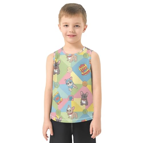 J JOYSAY Colorful Plaid Bulldog Boys Tank Top Sleeveless Muscle Shirts Quick Dry Active Sport Workout Kids T-Shirts 3-15T2