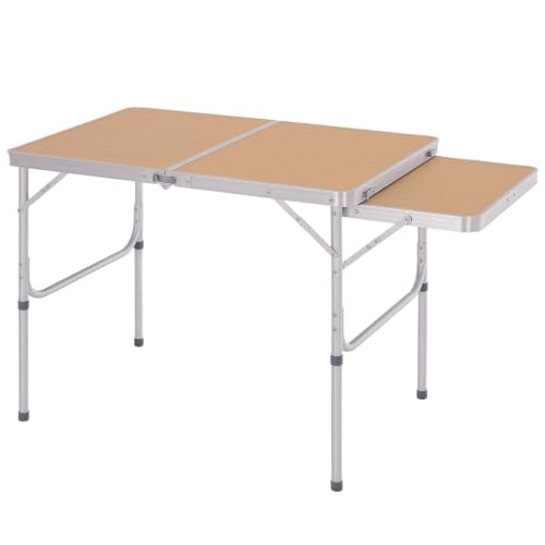 Outsunny 3ft Aluminium Picnic Table with Side Desktop, Adjustable Folding