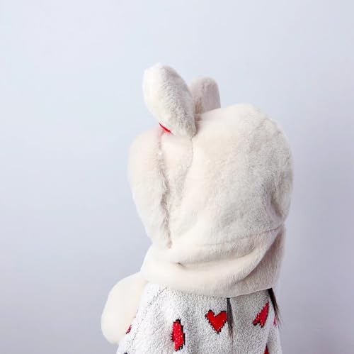 JZ 2 in 1 Kids Faux Fur Hooded Scarf Set Girls,Winter Bow Hat for Girl,Warm Plush Thermal Trapper Hat Earflaps2