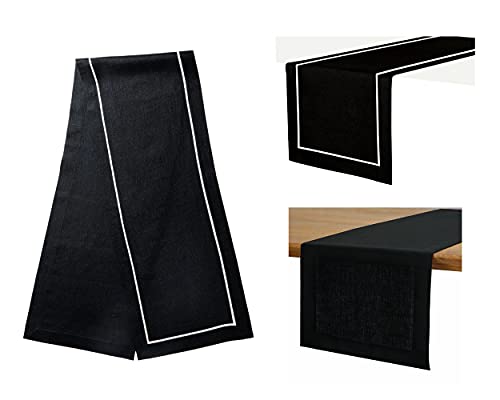 D'moksha Black & White Table Runner 14 X 108 Inch- 100% Pure Linen Reversible Coffee Table Runners 108 Inches For Summer, Wedding, Party, Outdoor, Living Room/Kitchen, Machine Washable #TOP17
