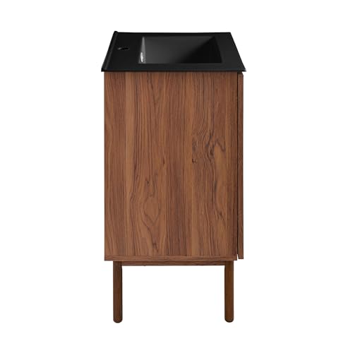 Image of Swiss Madison Classe 24 in. Brown Oak Bathroom Vanity with Black Ceramic Sink Top