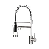 Ibergrif M22144A Küchenarmatur Ausziehbar mit Brause, Wasserhahn Küche Spiralfeder 360° Schwenkbar, Spültischarmatur Einhebelmischer 2 Strahlarten, Hochdruck Mischbatterie Edelstahl