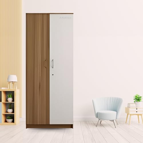 Image of AAVATAR 2 Door Wood Wardrobe with Shelves and Hanging Space for Bedroom, Engineered Wood Cabinet for Clothes, White, 75 x 30 x 19 Inch