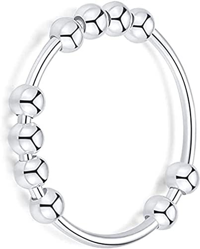 925 Sterling Silver Anxiety Ring Fidget Ring Girls Women Rings Anxiety Fidget Ring Anxiety Relief Ring with Beads Stress Relief Ring, Antianxiety Ring for Women (8, Silver)