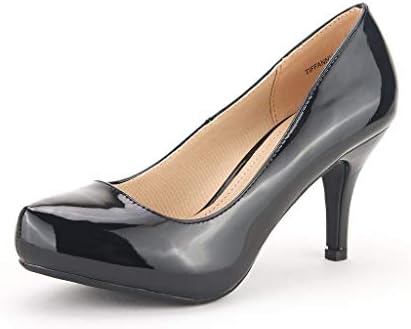DREAM PAIRS Tiffany Women's New Classic Elegant Versatile Low Stiletto Heel Dress Platform Pumps Shoes Black-Patent Size 11