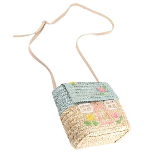 lvifloae Children s Knitting Bag Straw Handbags Kids Children Straw Bag Cute Little House Embroidery Photography Props for Holiday