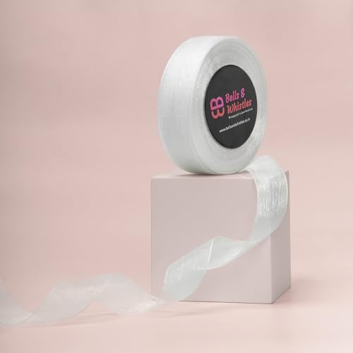 Image of Bells&Whistles Sheer Organza Ribbon | Pack of 2 | Length: 50 Yards Width: 1 inch | Christmas, Festive Decoration. (Pearl White)