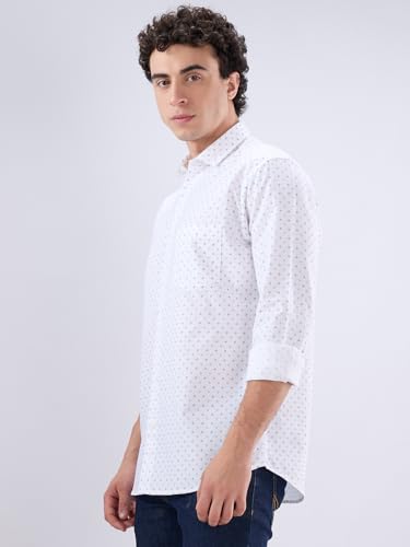 Image of Colorplus Men Regular Fit Print Pattern Pure Cotton Plain Collar Full Sleeve Casual Shirt