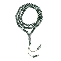 Islamic Prayer Beads, Masbaha Muslim Islam Worry Pray Beads Pilgrimage Glass Bead Healing Rosary Yoga Meditation Religion Ramadan Eid 99 Grains Resin Gilding Engraved Religious(Green)