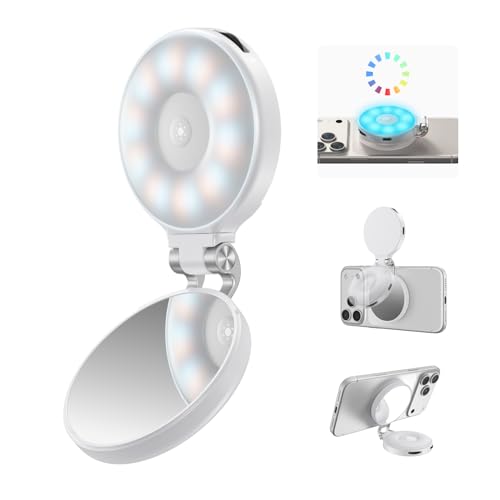 TELESIN 4-in-1 RGB-Ringlicht für iPhone & Samsung mit Spiegel, Weiß