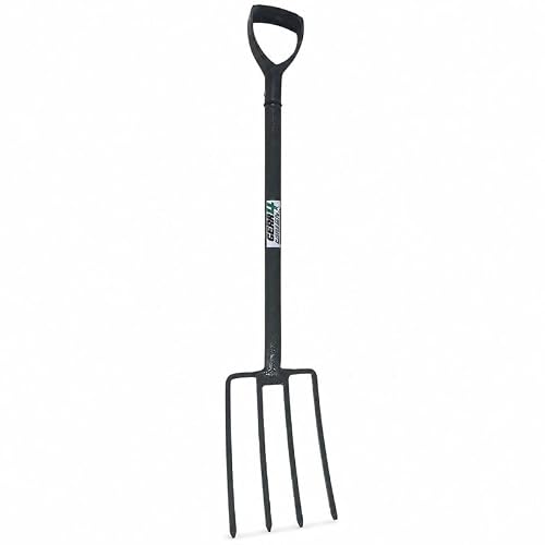Image of Gear4Garden Heavy Duty Border Digging Fork 4 Prong Drop Forged Carbon Steel with Polypropylene D-Handle 600mm Compact Garden Fork for Borders Raised Beds and Allotments
