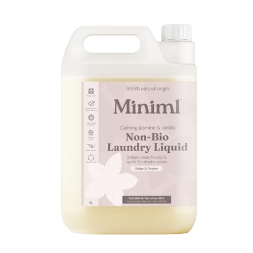 Miniml Laundry Liquid Washing Detergent 5L Refill - Natural Non Bio Wild Jasmine & Vanilla Scented Clothes Washing- Machine or Delicate Hand Cleaning - 100% Vegan & Cruelty Free (165 Washes)