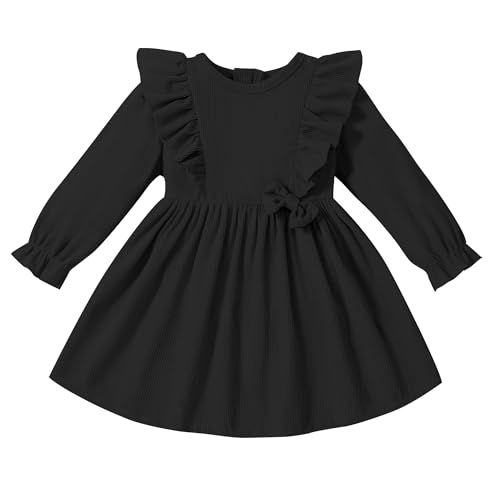 Toddler Baby Girls Dress Long Sleeve Ruffle Dress for Baby Girls Casual Solid Corduroy Little Kids Winter Clothes