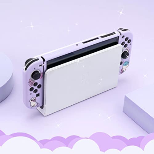 ENFILY Cute Coffee Cat Case Compatible with Nintendo Switch OLED, Dockable Case Cover, Ergonomic Sof