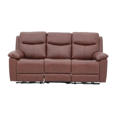 Image of Royaloak Dallas American Half Leather Power Motion 3 Seater Recliner Sofa | Comfortable Recliner for Living Room with Tufted Design, Padded Armrests, USB Port,Pocket Springs & Heavy-Duty Metal Support