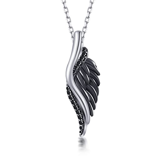 immobird Collier Ailes d'Ange avec Plume Pendentif et Spinelle Noir Unisex Collier Homme Femme 60+5cm Cover
