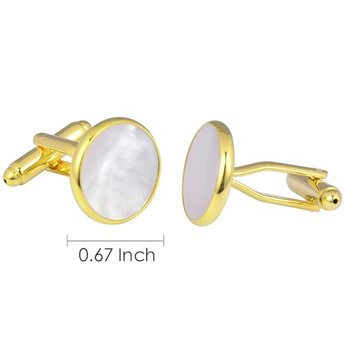 Set de Mancuernillas Redondas Doradas con Nácar para Hombre y Mujer miniatura 5
