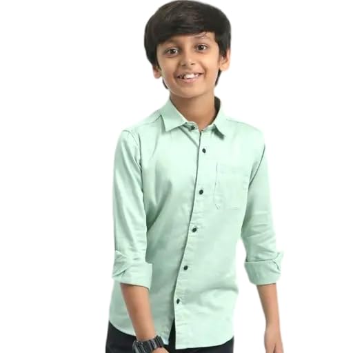 Cotton Full Sleeves Checkered Shirt for Boys Regular Fit Mint Green-image-17