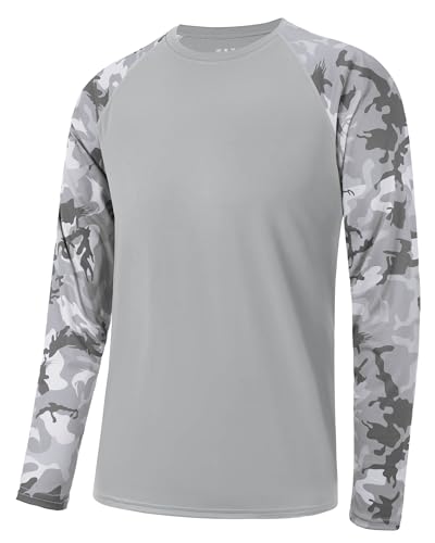 FISHEAL Long Sleeve Fishing Shirts for Men, UPF 50+ Camo Sun Protection Rash Guard, UV Shirt for Swimming Hunting Outdoor