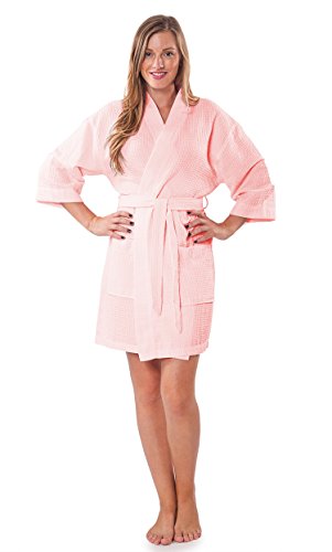 Image of Turquaz Lightweight Short Robes For Women Waffle Kimono Bathrobe - Soft, Fast-Drying, Long-Lasting Cotton Blend