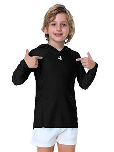 Image of AOBUTE Unisex Kids Long Sleeve Hoodie Rash Guard Boys UPF 50+ Swim Top with Thumb Hole 3-12 Years