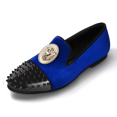 Slip On Dress Wedding Prom Shoes Spikes Cap Toe Loafers Animal Emblem Velvet Slippers（PL003-7）