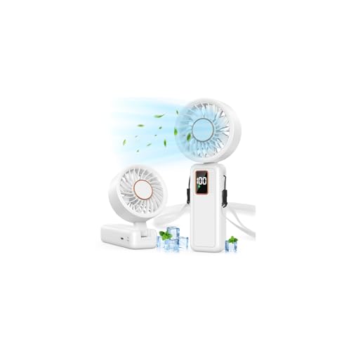 Handventilator 6000mAh Handventilator Akku Aufladbar 5 Stufen USB Ventilator Leise und Starke 120 Faltbar LED-Anzeige 3 in 1 Mini Ventilator Hand/Hals/Tisch für Büro Zuhause Reise Outdoor