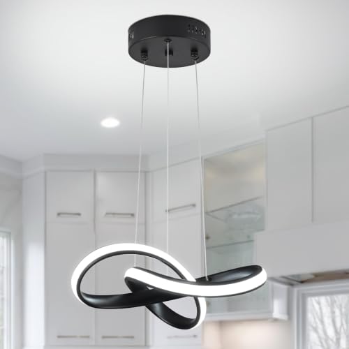 Mccokaige LED Chandelier Modern Pendant Light Fixture Simple Irregular Streamline Ring Light Black with 4500K and 59in Height Adjustable Hanging Lamp for Kitchen Island Hallway Foyer Closet Corridor