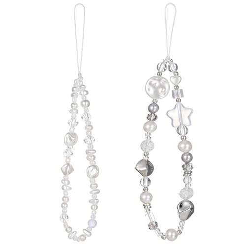 salbsever 2 PCS Beaded Camera Wrist Strap Pearl Phone Wrist Strap Cute Phone Charms Strap Phone Beaded Wrist Strap Pearl Handmade Bracelet Keychain Phone Keychain Decoration for Women