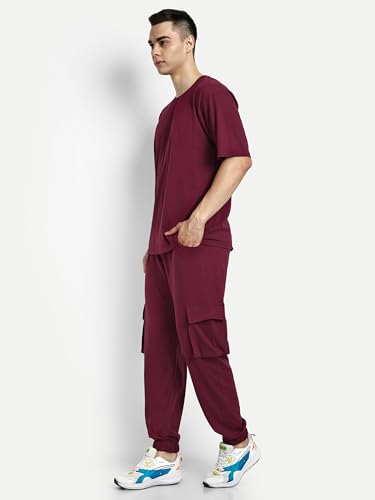 Image of Kraasa Summer Cotton Co-ord Set, Tshirt and Pant Set, Regular Fit Plus Sizes Tracksuit for Men's