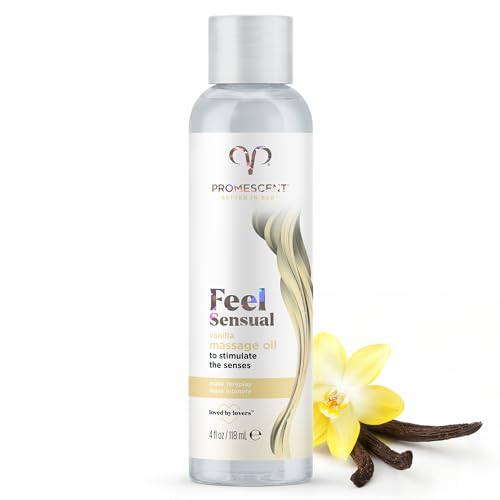 Promescent Vanilla Massage Oil for Massage Therapy, Massage Oils for Date Night, Sweet Almond Oil for Skin, Body Oil for Men & Women to Relieve Stress & Sore Muscles, Essential Oils for Skin (4 oz)