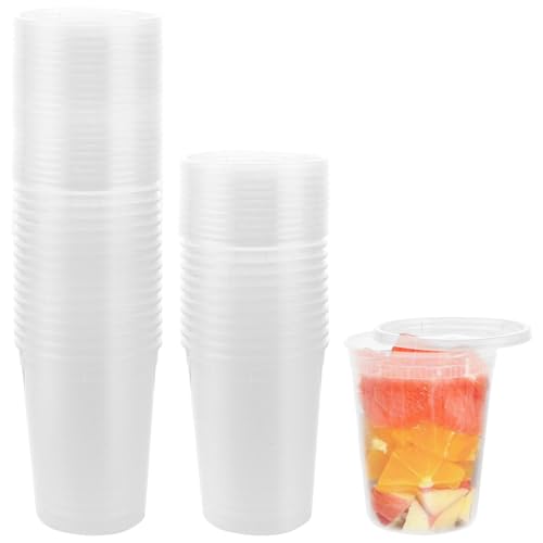 VIDETOL Lot de 30 récipients en plastique avec couvercle, 950 ml, gobelets en plastique avec couvercle, gobelets de rangement réutilisables pour aliments et...