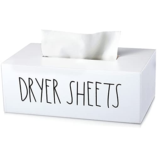 Dryer Sheet Holder Dispenser Container Dryer Sheet Storage Box for Laundry Room Decor Light Luxury Style Fabric Softener Dispenser for Organizing Decorations (White,Wood)