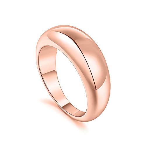micuco Thick Chunky Dome Rings for Women 14K Gold Plated Statement Ring Rose Gold 9